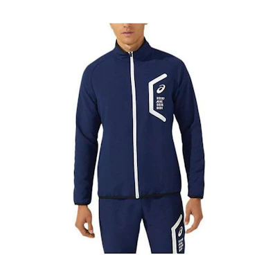 ASICS Navy Blue Letter Print Zip-Up Track Jacket 2031C264-400