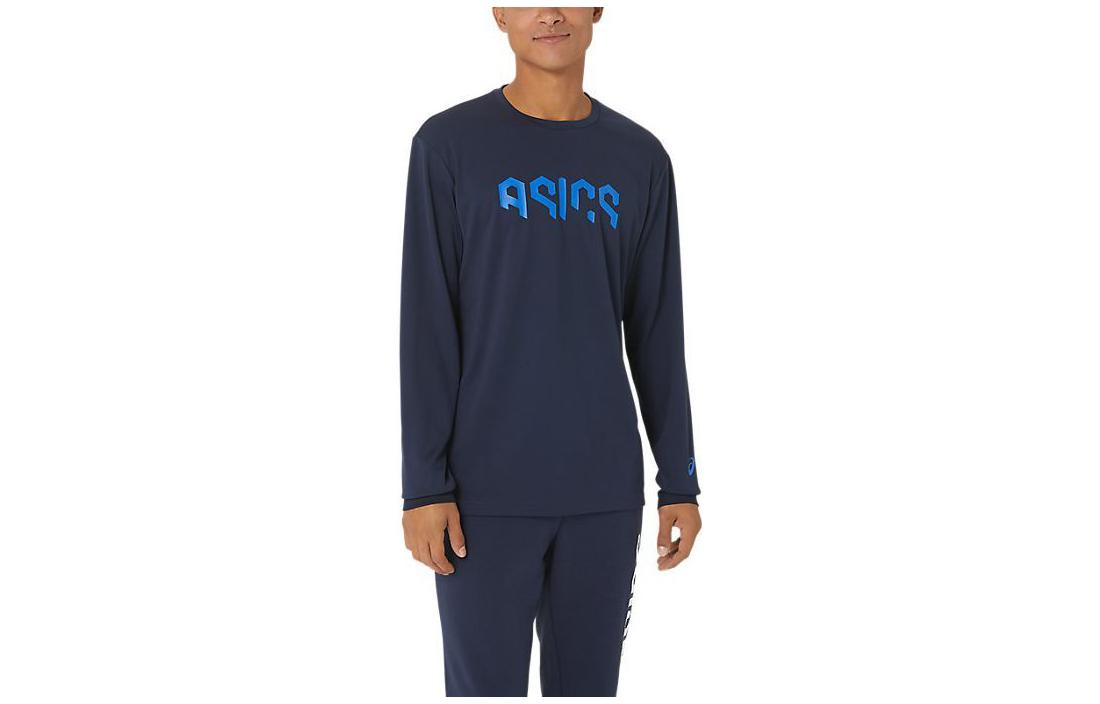 ASICS Navy Blue Long-Sleeve Sweatshirt with Letter Print 2031E230-404