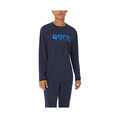 ASICS Navy Blue Long-Sleeve Sweatshirt with Letter Print 2031E230-404