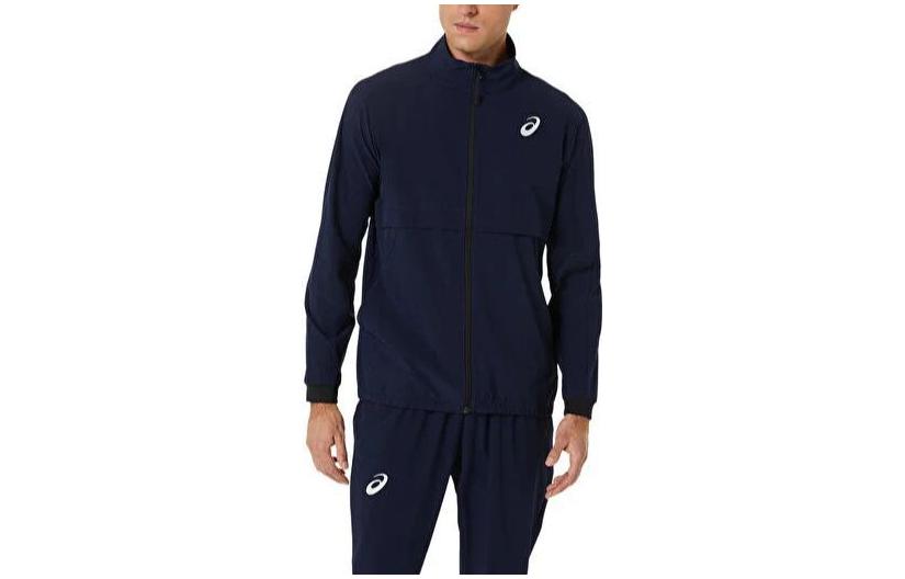 ASICS Navy Blue Slim Fit Track Jacket with Logo Print and Zip Collar 2041A249-400