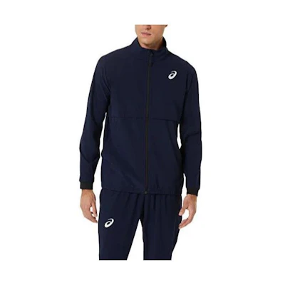 ASICS Navy Blue Slim Fit Track Jacket with Logo Print and Zip Collar 2041A249-400