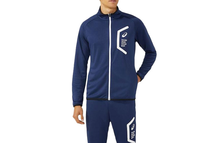 ASICS Navy Blue Solid Logo Casual Long-Sleeve Jacket 2031D909-400