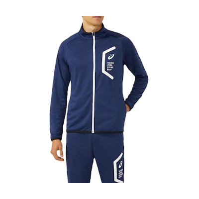 ASICS Navy Blue Solid Logo Casual Long-Sleeve Jacket 2031D909-400