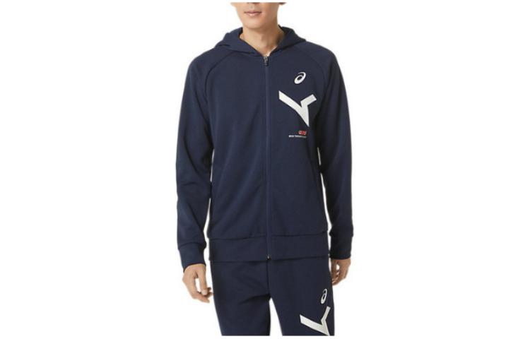 ASICS Navy Blue Zip Hoodie with Printed Pattern Long Sleeve 2031D998-400