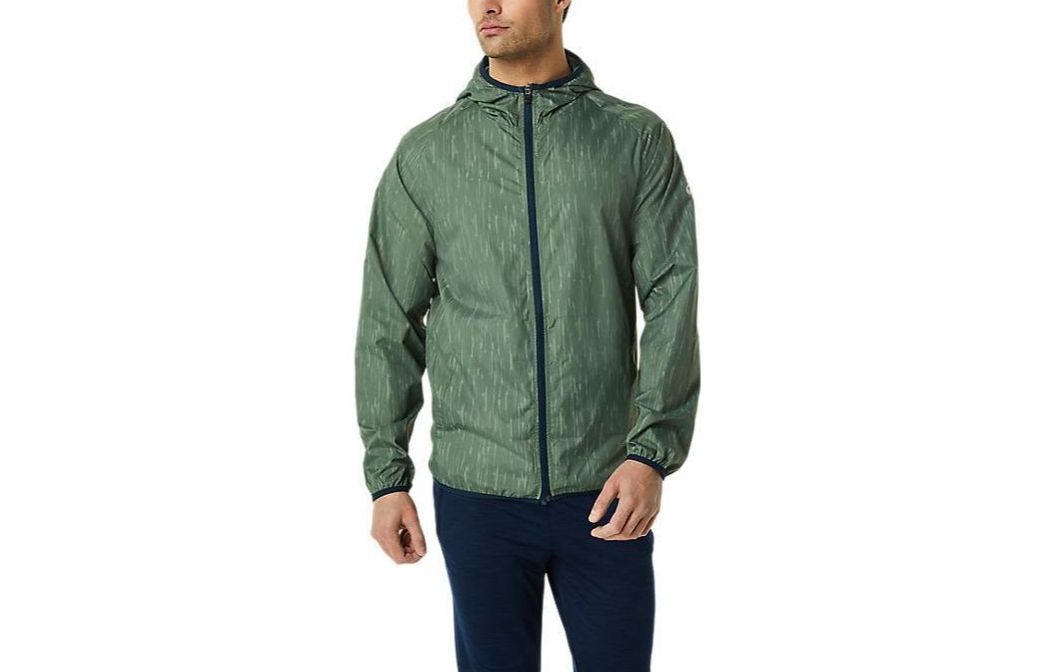 ASICS Packable Green Hooded Jacket Full Print Long Sleeve 2011B970-316