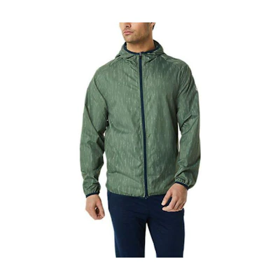ASICS Packable Green Hooded Jacket Full Print Long Sleeve 2011B970-316