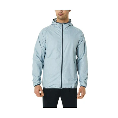 ASICS Packable Jacket Gray Hooded Full-Zip Long Sleeve Jacket 2011B970-034