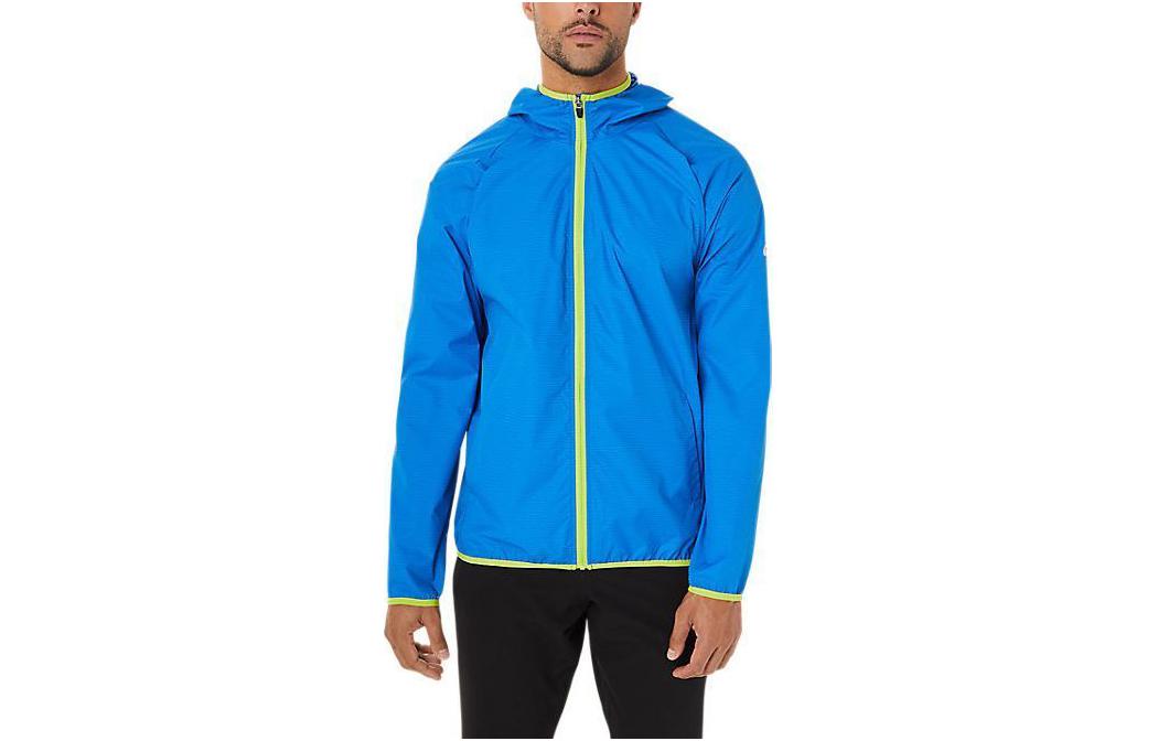 ASICS Packable Logo Print Hooded Zip Jacket Blue Long Sleeve Outerwear 2011B970-473
