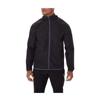 ASICS Packable Solid Color Zip-Up Hooded Jacket Black 2011B970-001