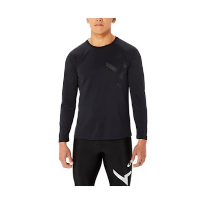 ASICS Performance Black Solid Color Crewneck Loose Fit Long Sleeve Sweatshirt 2031E250-002