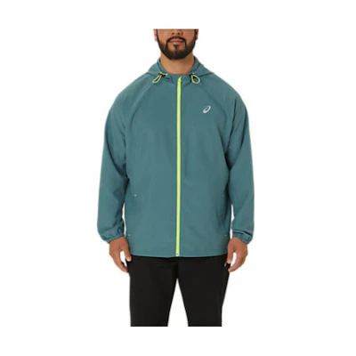 ASICS Pr Lyte Packable Jacket Green Hoodie with Logo Print 2011C763-423