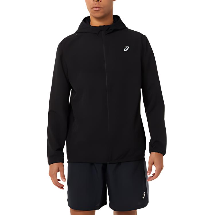 ASICS Ready-Set Black Zip Hoodie Jacket with Logo Graphic for Outdoor Sports 2011C256-001