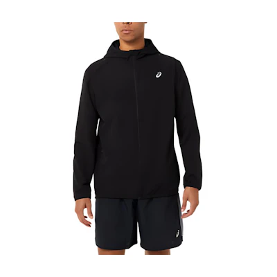 ASICS Ready-Set Black Zip Hoodie Jacket with Logo Graphic for Outdoor Sports 2011C256-001