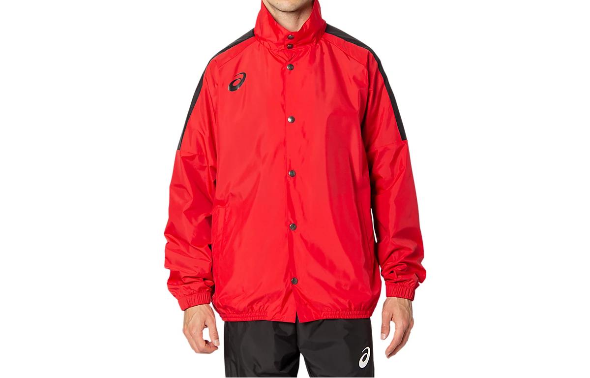 ASICS Red Long-Sleeve Button-Up Jacket with Logo Print 2063A188-600