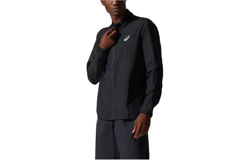 ASICS Silver Jacket Black Solid Color Zip-Up Hoodie 2011B939-001