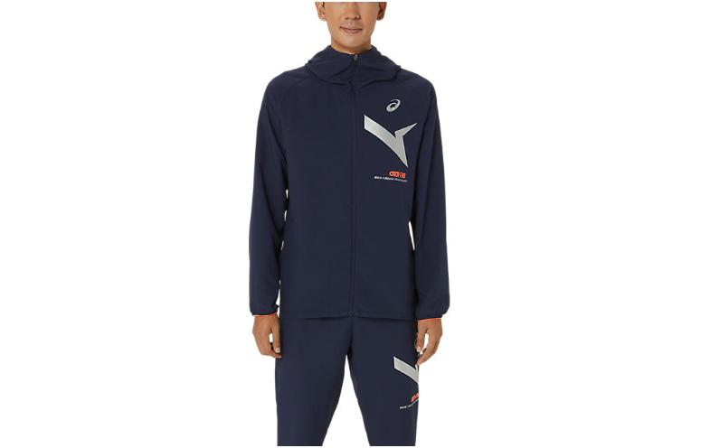 ASICS Slim Fit Blue Hoodie Jacket with Logo Print and Embroidery 2031E534-400