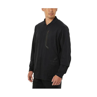 ASICS Solid Color Zip-Up Straight-Cut Jacket Black 2031C773-001