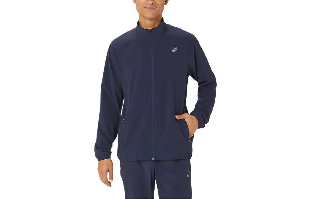 ASICS Solid Color Zip-Up Track Jacket in Navy Blue 2011C892-400
