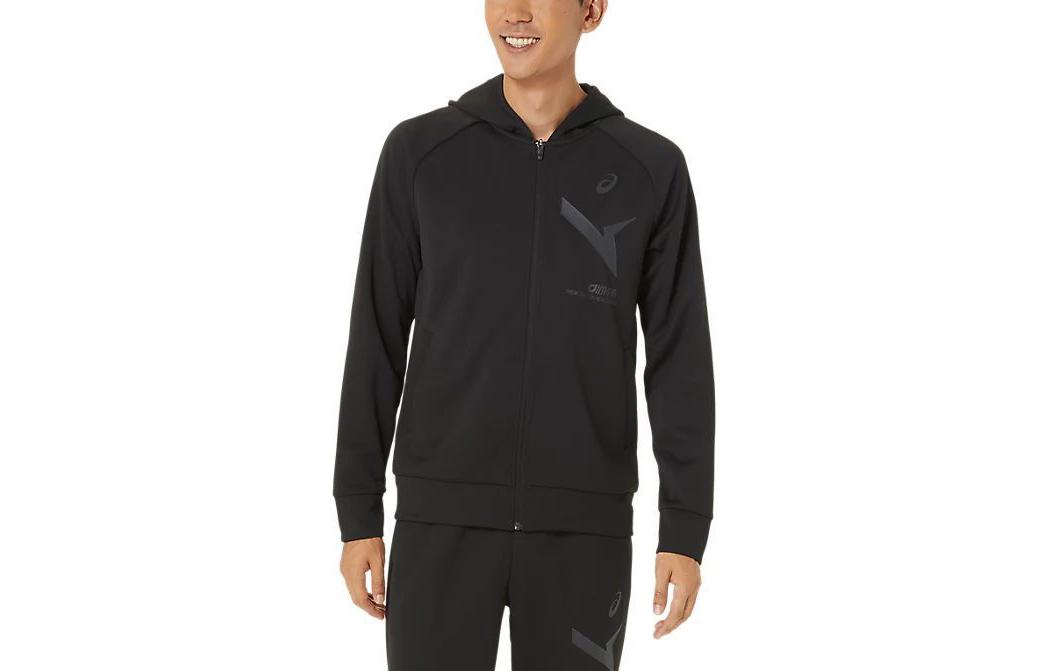 ASICS Solid Logo Print Zip-Up Hoodie Unisex Black 2031E545-001