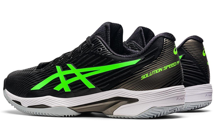 Shop Asics Solution Speed FF 2.0 Clay 減震防滑運動跑步鞋 黑綠拼色