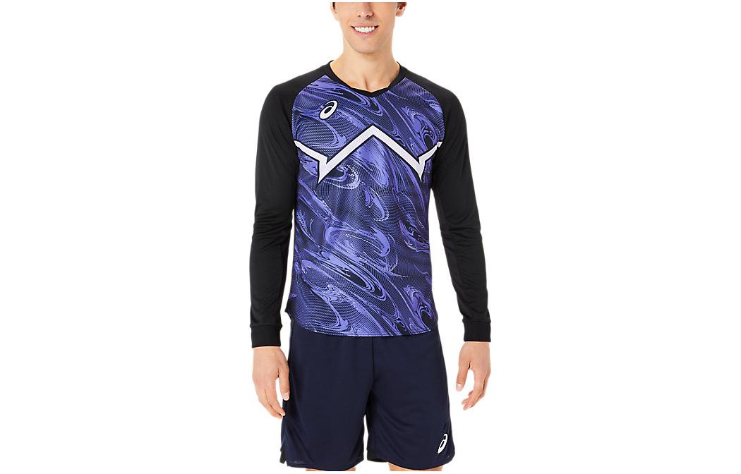 ASICS Striped Print Crewneck Pullover Sweatshirt Blue 2051A343-500