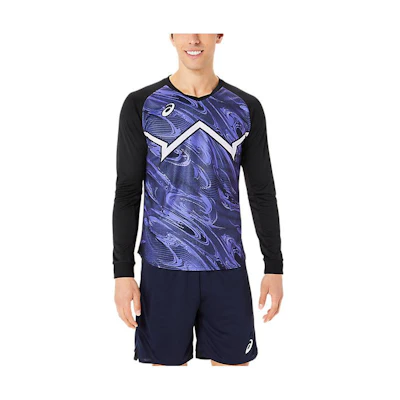 ASICS Striped Print Crewneck Pullover Sweatshirt Blue 2051A343-500