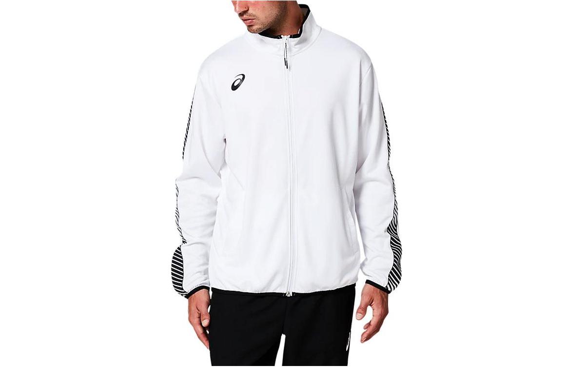 ASICS Striped Zip-Up Stand Collar Jacket White Long-Sleeve 2031D904-100