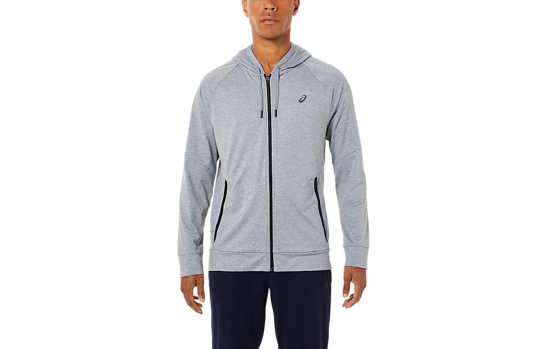 ASICS Tech Full Zip Hoodie Logo Print Long Sleeve - Rock Gray 2031C011-033