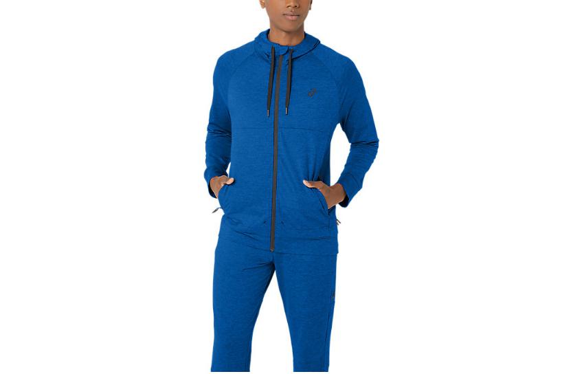 ASICS Tech FZ Hoodie 20 Slim Fit Zip Jacket Navy Blue with Logo Print 2031D836-460