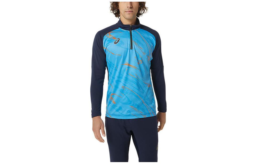 ASICS Two-Tone Crewneck Training Jacket - Blue Long Sleeve 2101A216-406