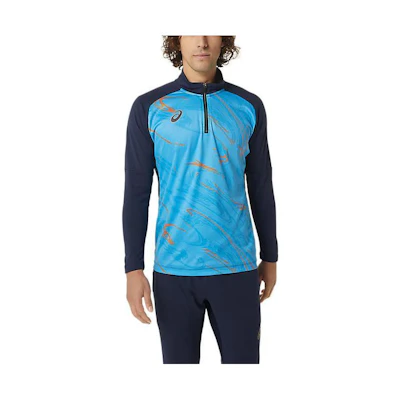ASICS Two-Tone Crewneck Training Jacket - Blue Long Sleeve 2101A216-406