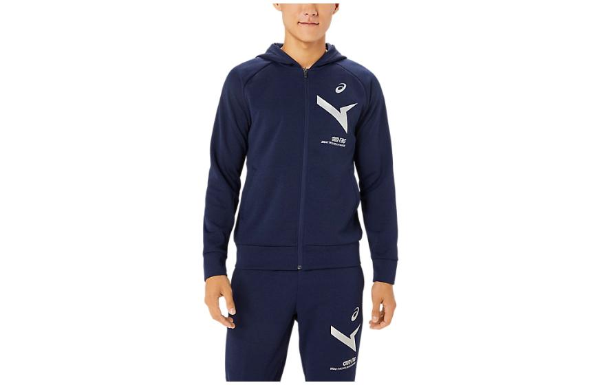 ASICS Unisex Blue Hoodie Jacket with Logo Graphic Print and Full Zip 2031E545-400