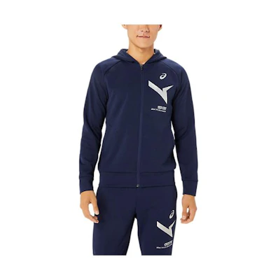 ASICS Unisex Blue Hoodie Jacket with Logo Graphic Print and Full Zip 2031E545-400