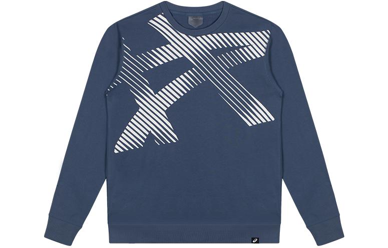 ASICS Unisex Crewneck Pullover Sweatshirt Gray Blue Long Sleeve Casual Wear 2033B361-401