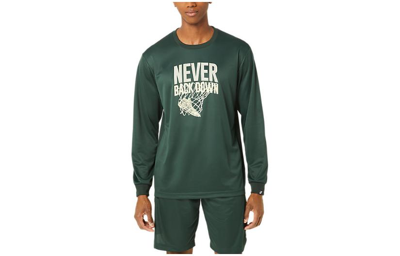 ASICS Unisex Green Crewneck Pullover Sweatshirt with Logo Print 2063A331-300