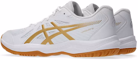 Shop ASICS Upcourt 6 白色純金運動鞋 1071A104-106