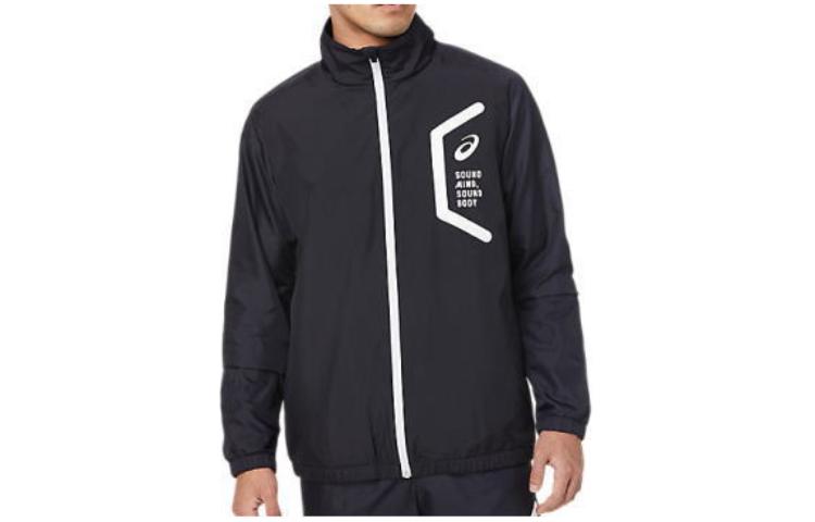 ASICS Uratricot Breaker Slim Logo Print Zip-Up Jacket Black 2031C716-001