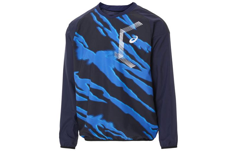 ASICS V Jean LS Multicolor Print Crewneck Pullover Jacket Navy Blue () 2121A320-400
