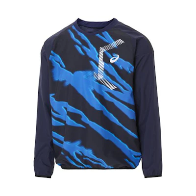 ASICS V Jean LS Multicolor Print Crewneck Pullover Jacket Navy Blue () 2121A320-400