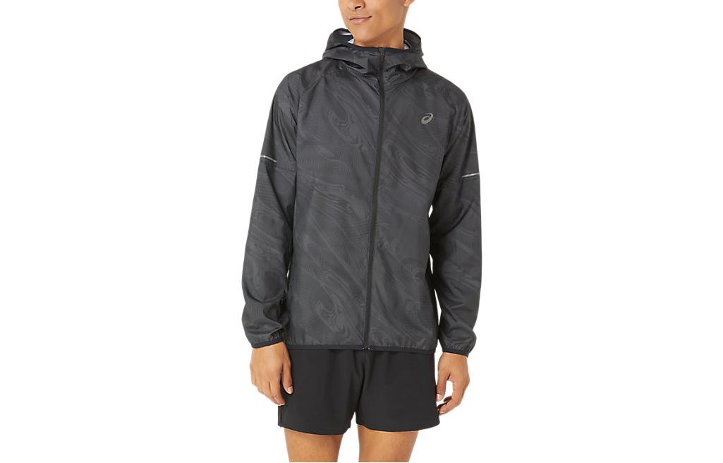 ASICS Waterproof Striped Zip-Up Hoodie Jacket - Grey 2011C890-001
