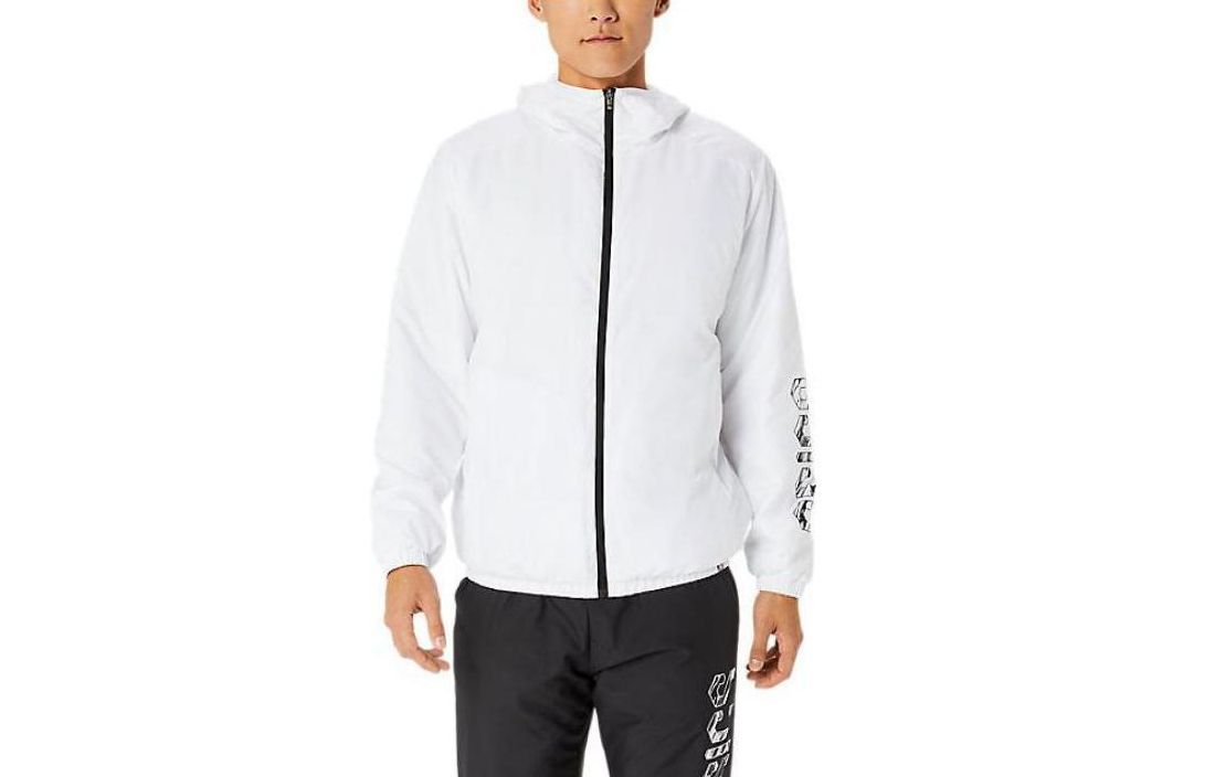 ASICS White Letter Print Zip-Up Hoodie Jacket 2031E238-100