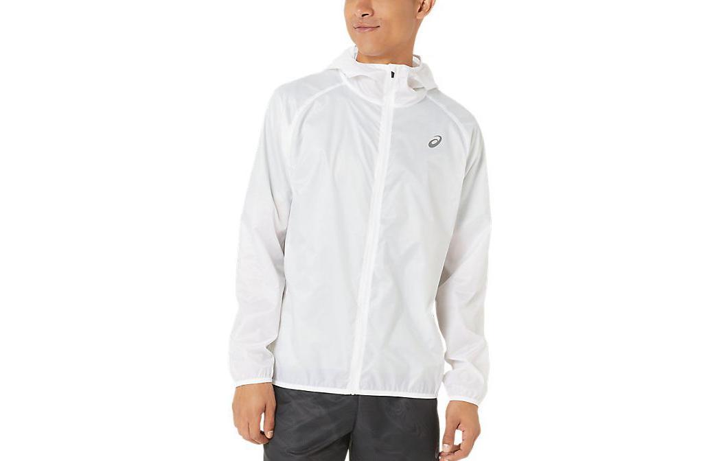 ASICS White Logo Print Zip-Up Hoodie Jacket Long Sleeve 2011C889-100