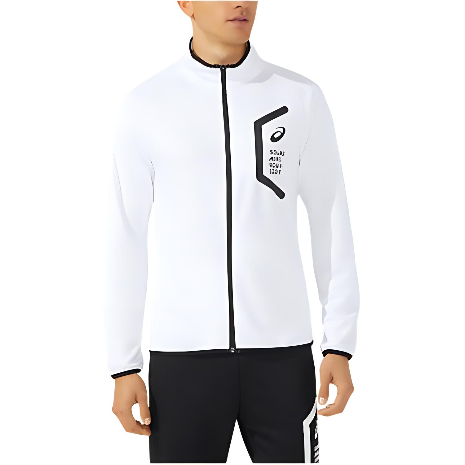 ASICS White Striped Letter Print Zip Up Track Jacket 2031D909-100