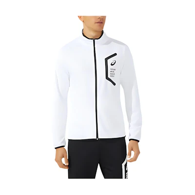 ASICS White Striped Letter Print Zip Up Track Jacket 2031D909-100