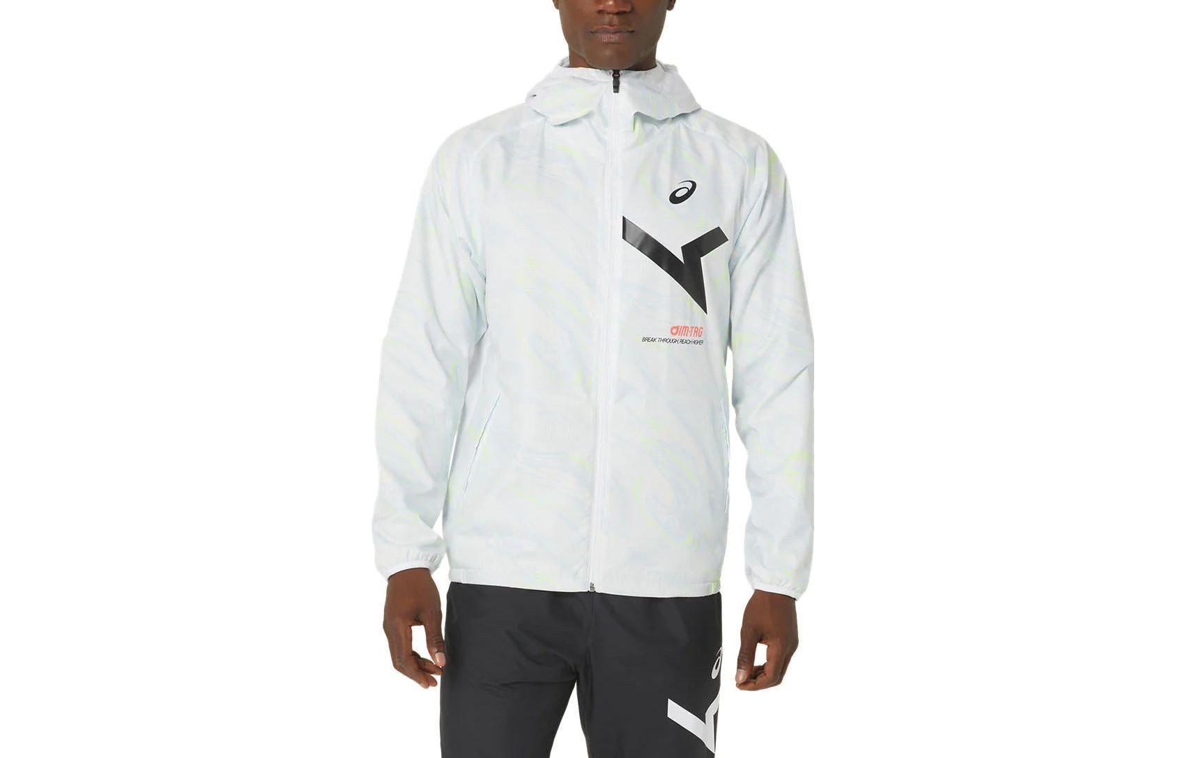 ASICS White Zip-Up Hoodie Jacket with Logo Print 2031E270-100
