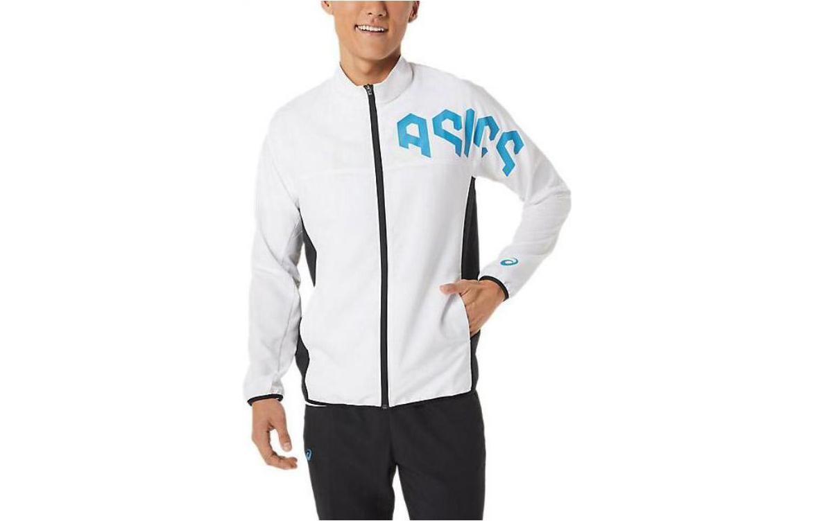 ASICS White Zip-Up Jacket with Logo Print and Stand Collar 2031D826-100