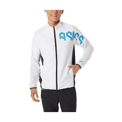 ASICS White Zip-Up Jacket with Logo Print and Stand Collar 2031D826-100