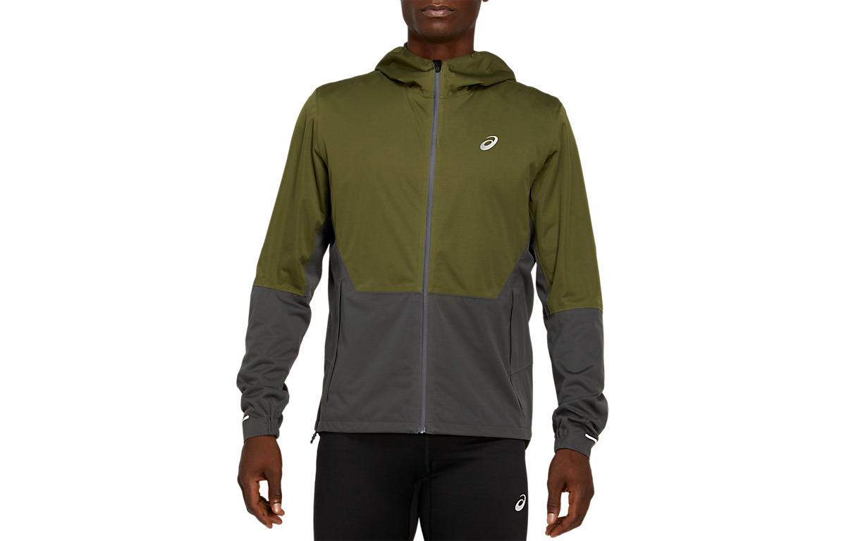 ASICS Winter Accelerate Jacket Green Logo Print Full-Zip Hooded Outerwear 2011B195-302