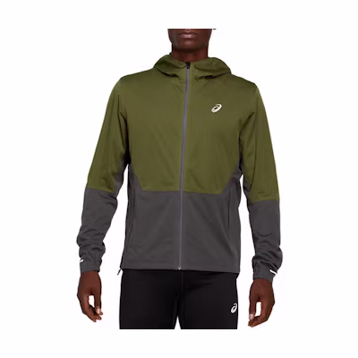 ASICS Winter Accelerate Jacket Green Logo Print Full-Zip Hooded Outerwear 2011B195-302