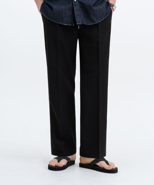 ATEEZ Cool Linen-Like One-Tuck Semi-Wide Banding Pants [Black] PTS242502Z